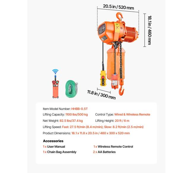 500 kg elektrinis grandininis keltuvas 6 m aukštis6