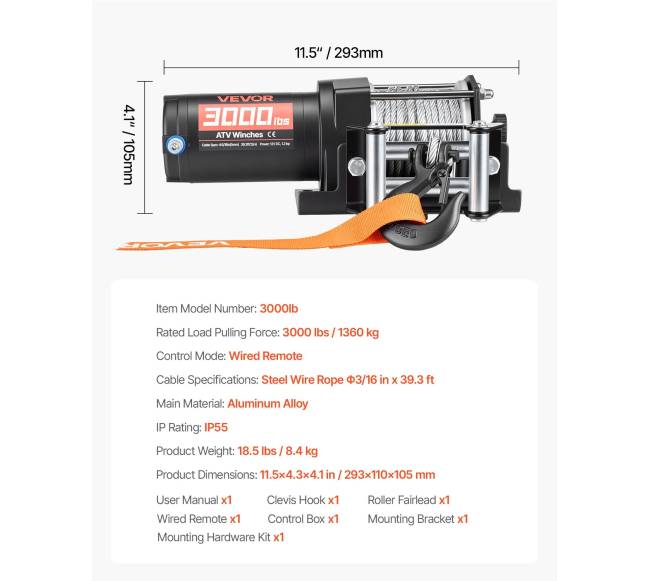 1360 kg elektrinis gervė 12V DC ATVUTV6