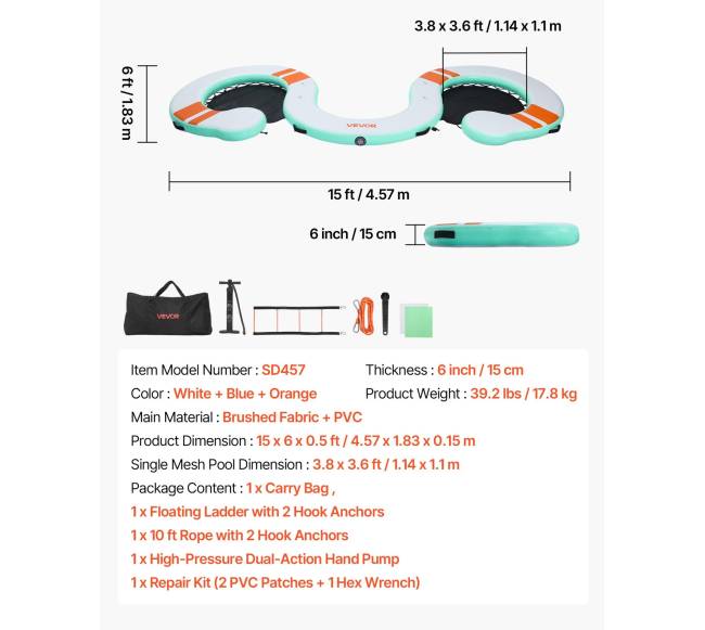 Pripučiamas plaukiojantis dokas 4.57 x 1.83 m6