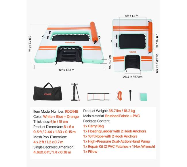 Pripučiama plaukiojanti platforma 2.44 x 1.83 m5