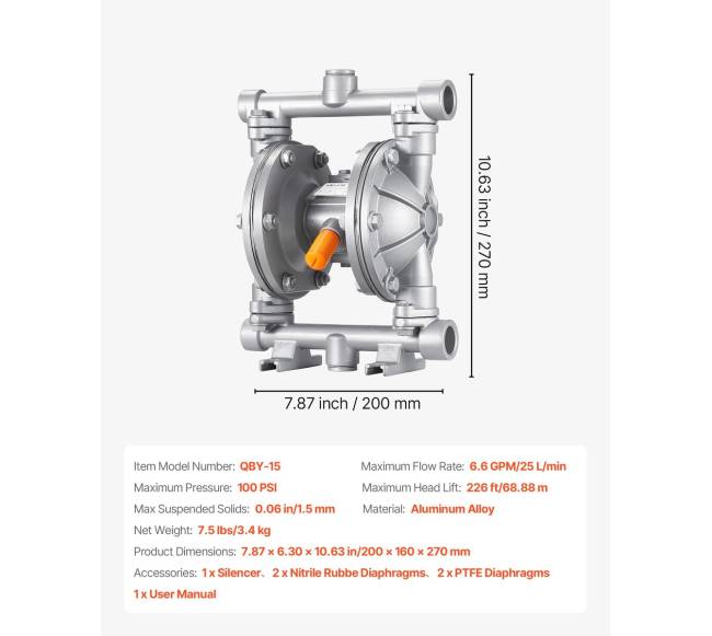 Oro valdomas dvigubas diafragminis siurblys, 25 LPM6