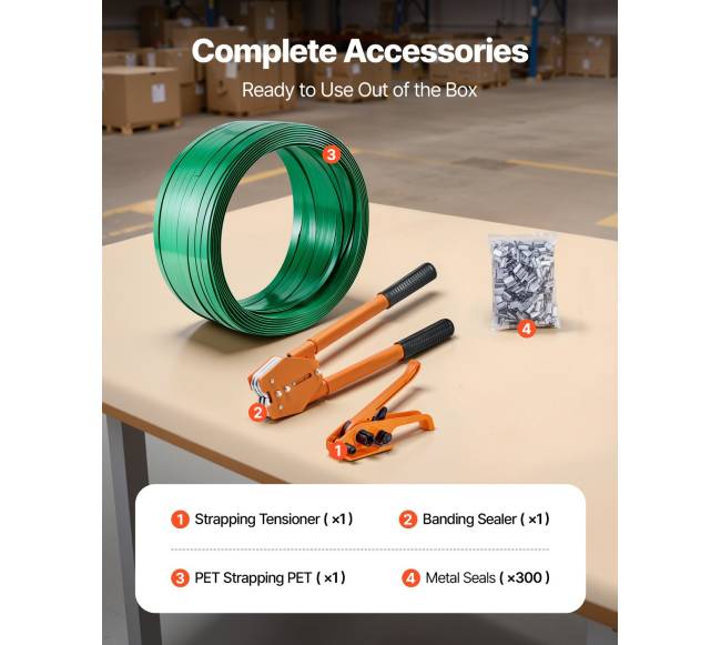 Plastikinė juostos įtempimo rinkinys su įrankiais ir 305 m be juostos1