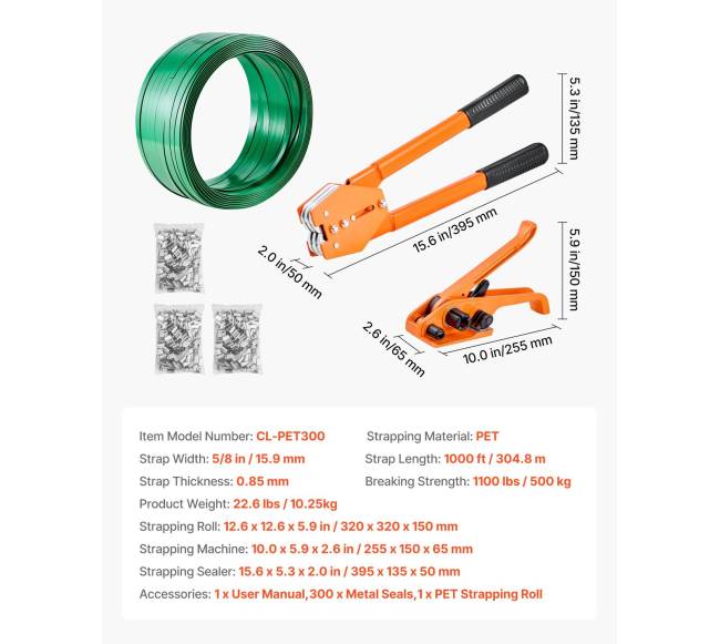 Plastikinė juostos įtempimo rinkinys su įrankiais ir 305 m be juostos6