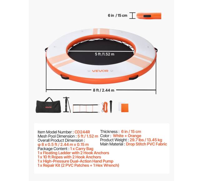 Pripučiama plūduriuojanti platforma, 2.44 m6