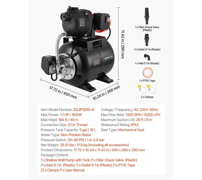 1,1 AG paviršinis vandens siurblys su slėgio baku6