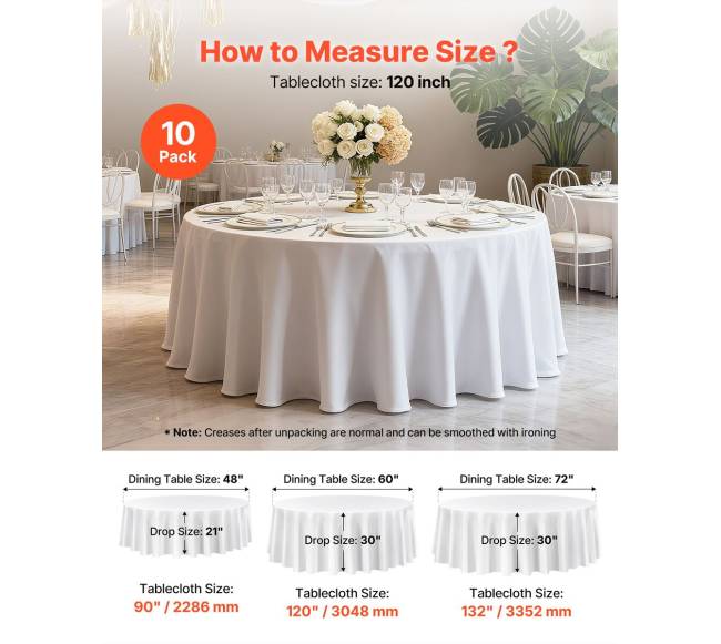 Baltos apvalios staltiesės, 10 vnt, 3 metrai4
