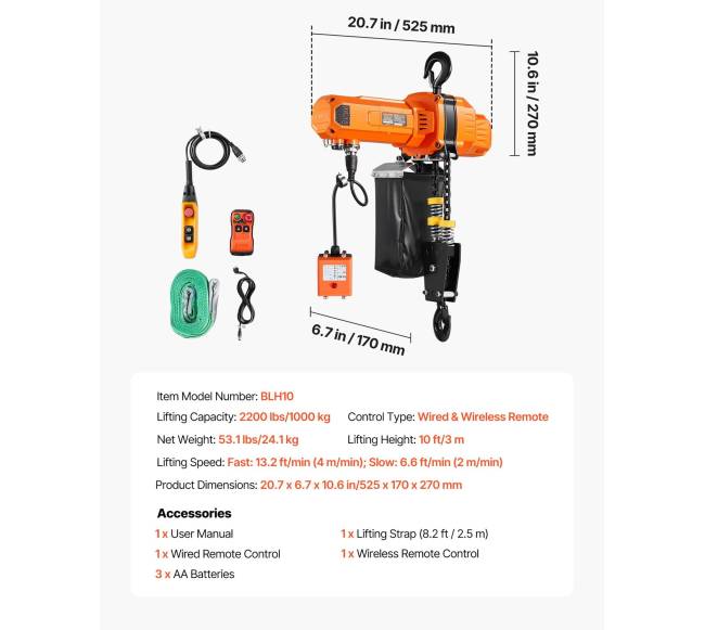 1000 kg elektrinis grandininis keltuvas, 3 m6