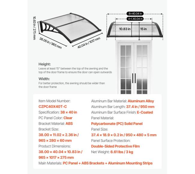 Prieangio durų stogelis 96x102 cm6