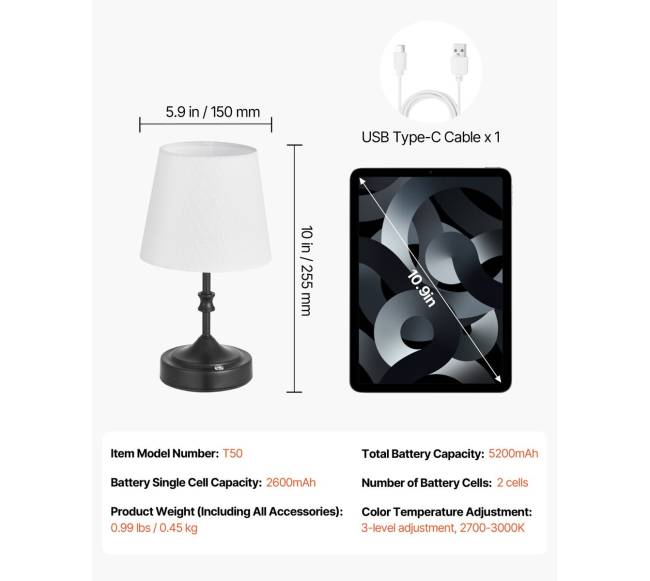 Belaidė stalinė lempa su įkraunama baterija6