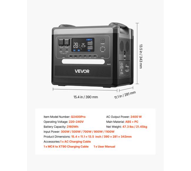 Nešiojama 2400W saulės generatoriaus stotis6