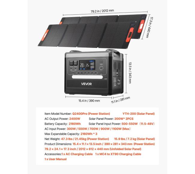 Nešiojama saulės jėgainė 2400W su 2160Wh baterija6