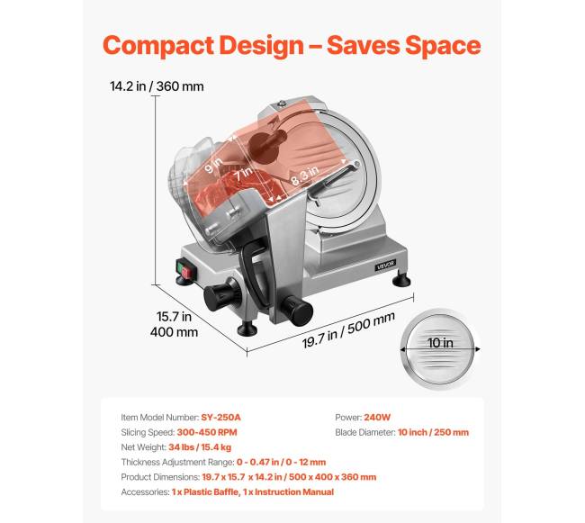 Elektrinis mėsos pjaustyklė 240W 250mm6