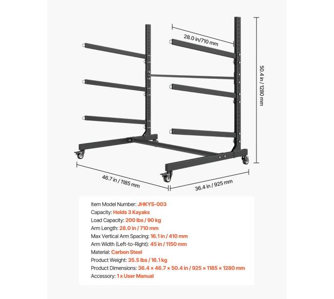 Trijų baidarių laikiklis su reguliuojamomis rankomis6
