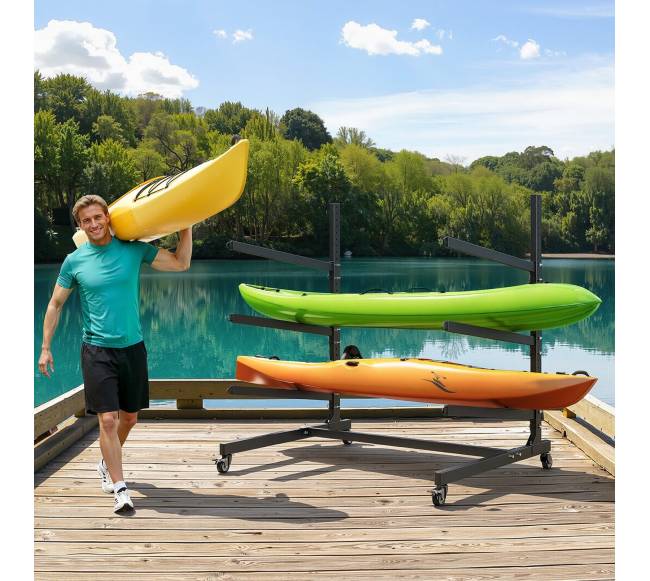 Trijų baidarių laikiklis su reguliuojamomis rankomis7