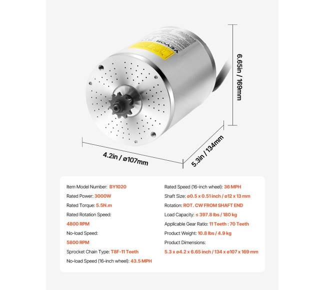 3000W elektrinis variklis dviračiams6
