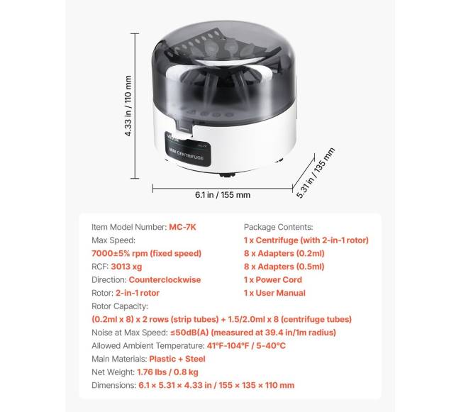 Mini centrifuga 0.21.52 ml, 7000 aps.min.6