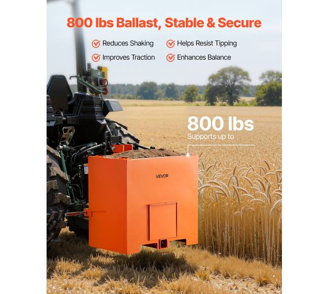 Traktoriaus balastinė dėžė, 3 taškų, 363 kg, oranžinė3
