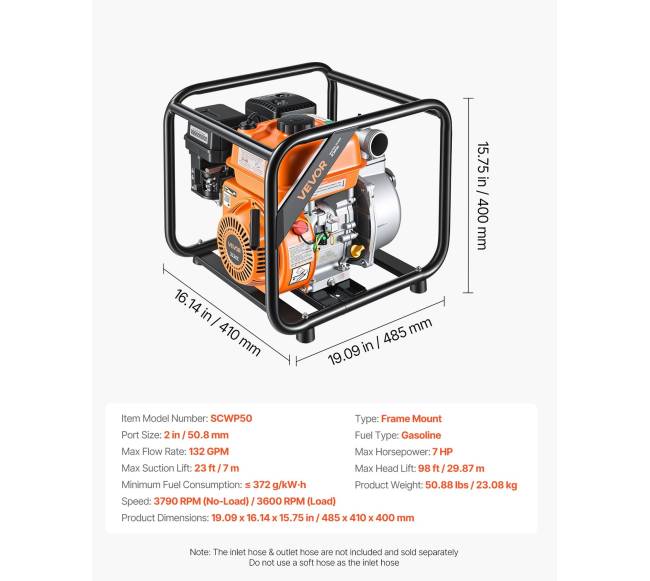 Benzininis vandens siurblys, 50,8 mm, 132 GPM6