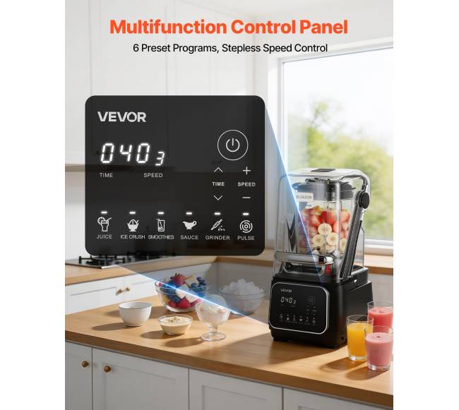 Virtuvinis blenderis su ekranu 2L, 2200W, juodas5