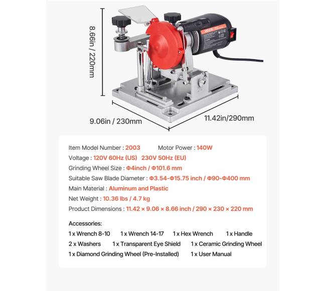 Diskinio pjūklo ašmenų galąstuvas, 140W 5700RPM6