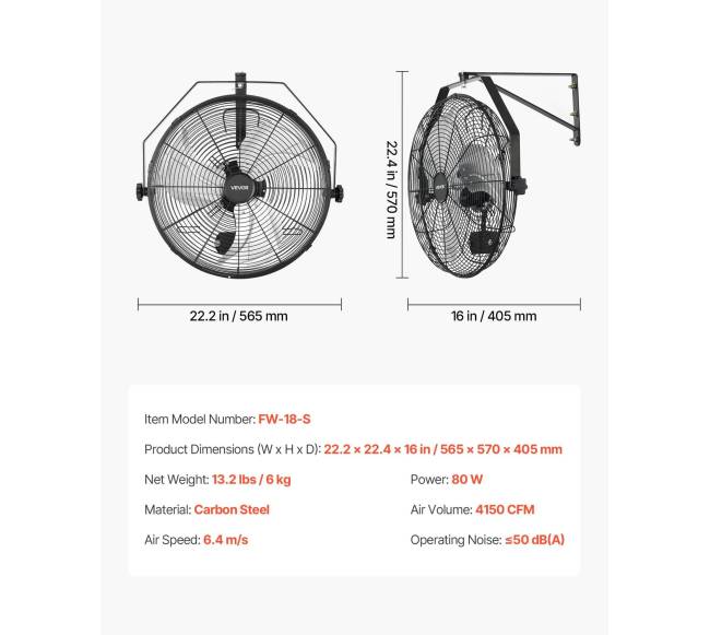 Sieninis ventiliatorius 450 mm su IP44 apsauga6