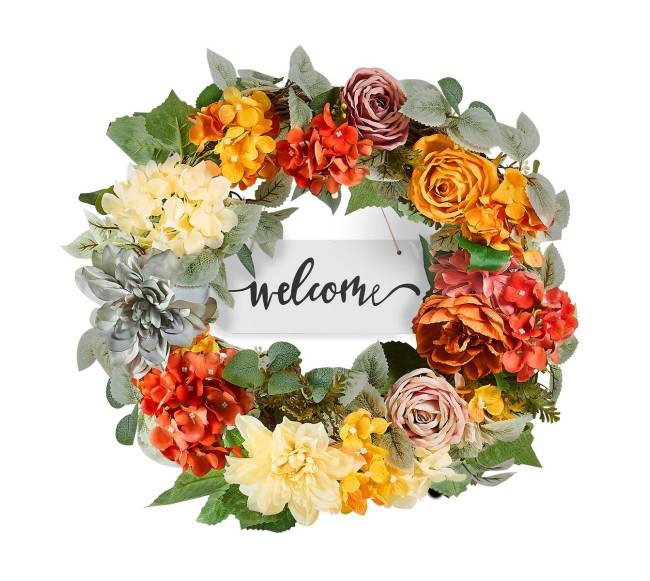 Dirbtinis vainikas 60 cm su hydrangeomis ir rožėmis0