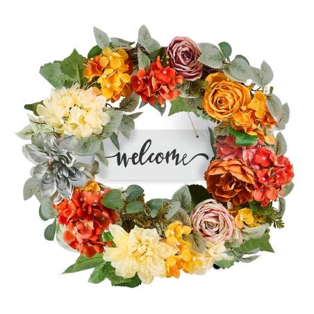 Dirbtinis vainikas 60 cm su hydrangeomis ir rožėmis0