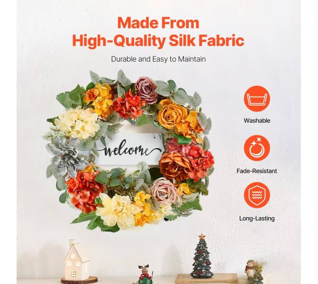 Dirbtinis vainikas 60 cm su hydrangeomis ir rožėmis2