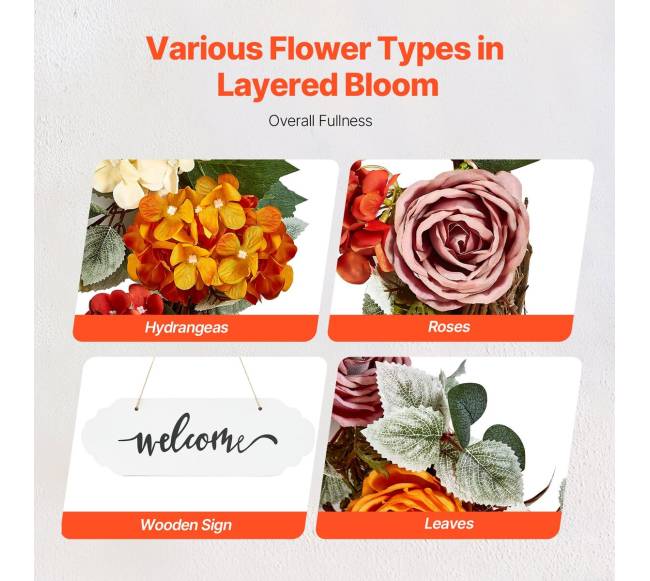 Dirbtinis vainikas 60 cm su hydrangeomis ir rožėmis3