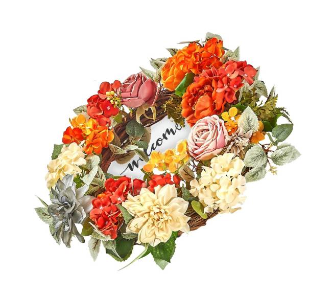 Dirbtinis vainikas 60 cm su hydrangeomis ir rožėmis9