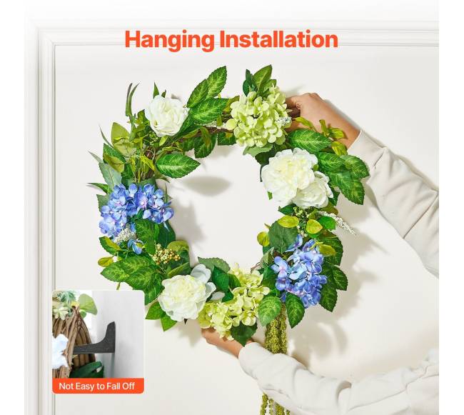 Dirbtinis dekoratyvinis vainikas su hortenzijomis ir rožėmis5