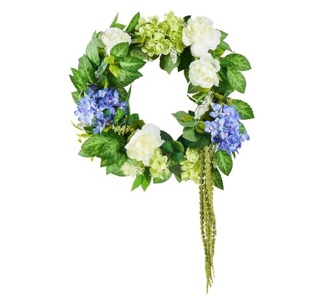 Dirbtinis dekoratyvinis vainikas su hortenzijomis ir rožėmis8