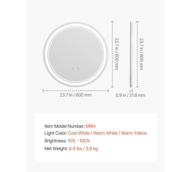 LED vonios veidrodis su apšvietimu ir anti-rūko funkcija6