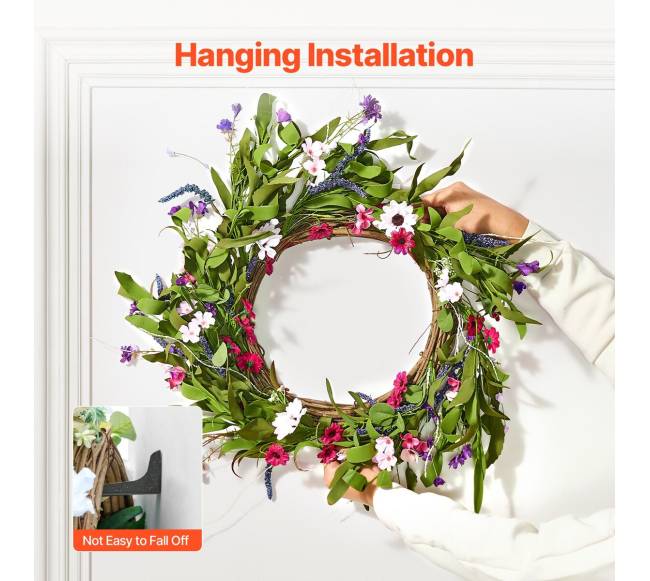 Dirbtinis dekoratyvinis 55 cm vainikas su gėlių žiedais5