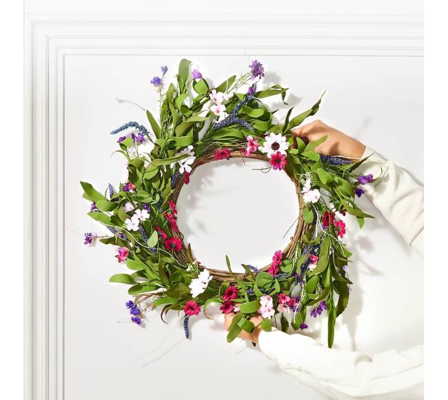 Dirbtinis dekoratyvinis 55 cm vainikas su gėlių žiedais7