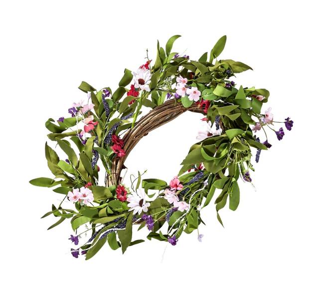 Dirbtinis dekoratyvinis 55 cm vainikas su gėlių žiedais9