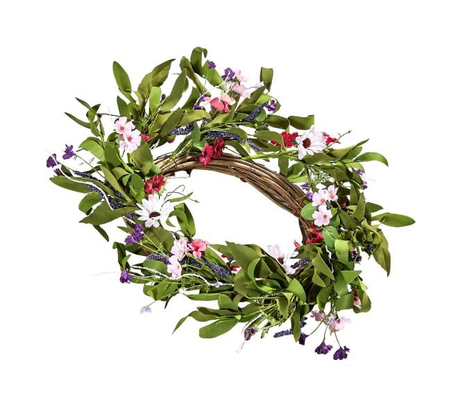 Dirbtinis dekoratyvinis 55 cm vainikas su gėlių žiedais10