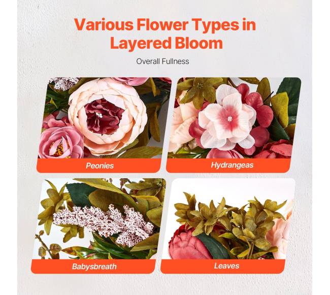 Dirbtinis dekoratyvinis vainikas su rožinėmis gėlėmis3