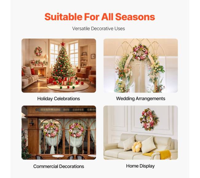 Dirbtinis dekoratyvinis vainikas su rožinėmis gėlėmis4