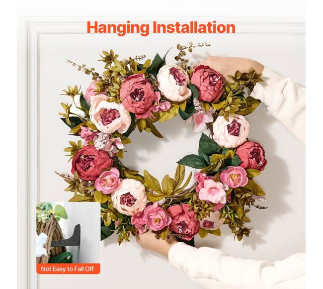 Dirbtinis dekoratyvinis vainikas su rožinėmis gėlėmis5