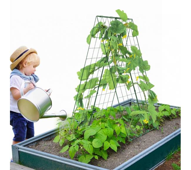 Metalinė a-formos agurkų atrama sodui7