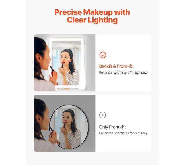 LED vonios veidrodis su trimis spalvomis ir antirūko funkcija 50 x 70 cm2