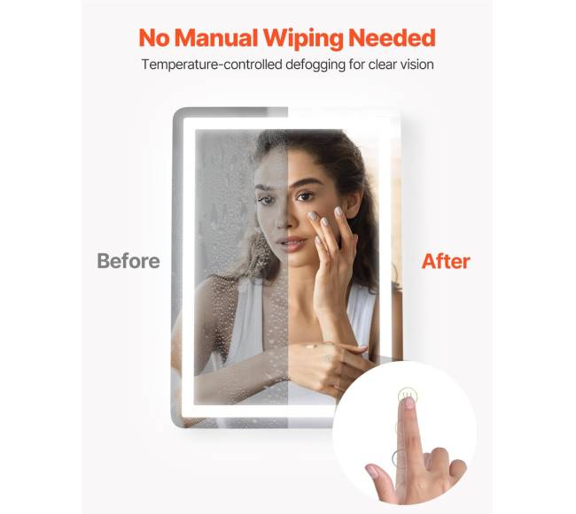 LED vonios veidrodis su trimis spalvomis ir antirūko funkcija 50 x 70 cm3