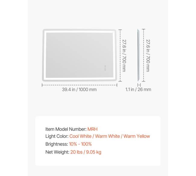 Led veidrodinė lemputė su anti rūko funkcija6