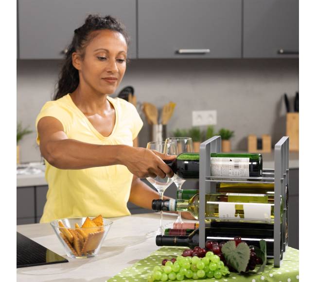 Pilka metalinė vyno lentyna 9 buteliams1