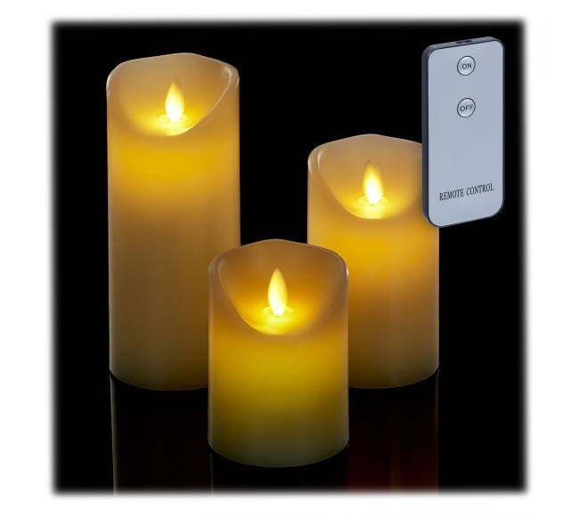3 LED žvakių rinkinys su nuotolinio valdymo pulteliu0