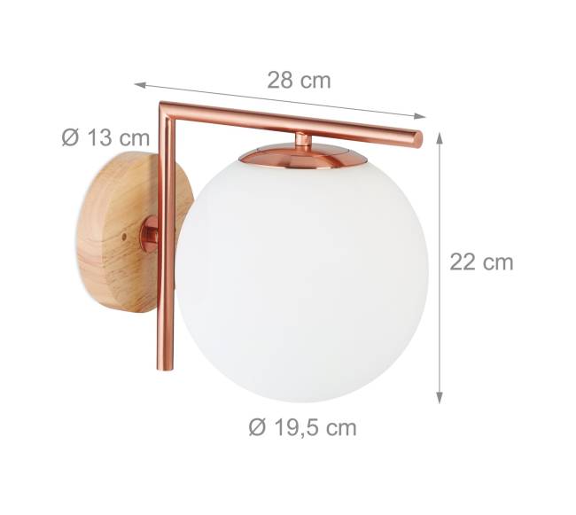 Sieninis šviestuvas su gaubtu vario spalvos apdaila3