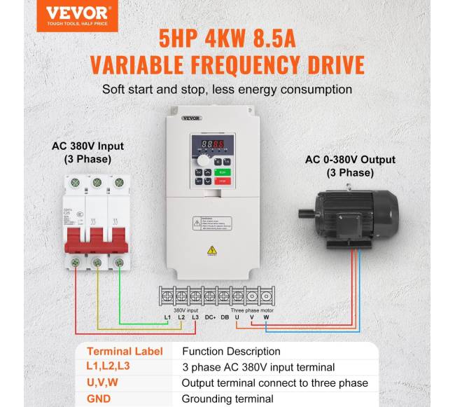 Kintamo dažnio keitiklis 5AG 4KW 8.5A, įvestis 380V1