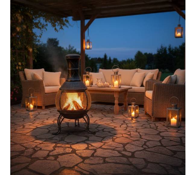 Pilka sodo krosnelė „chiminea“2