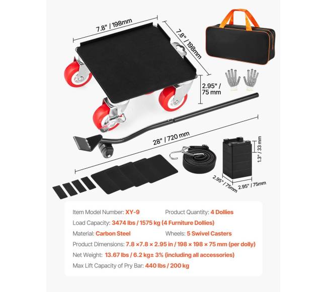 Baldų pervežimo vežimėlis su 5 ratukais 1575 kg talpa6